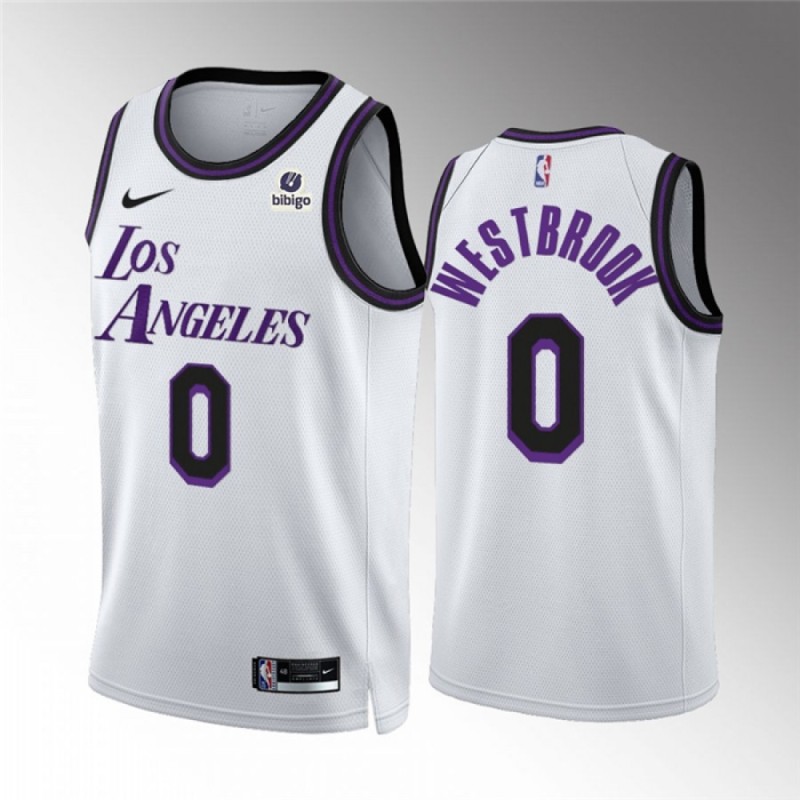 Men's Los Angeles Lakers #0 Russell Westbrook White City Edition Stitched Basketball Jersey Men's Los Angeles Lakers #0 Russell Westbrook White City Edition Stitched Basketball Jersey