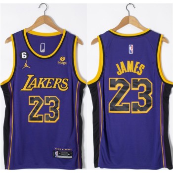 Men's Los Angeles Lakers #23 LeBron James Purple With NO.6 Patch Stitched Basketball Jersey Men's Los Angeles Lakers #23 LeBron James Purple With NO.6 Patch Stitched Basketball Jersey