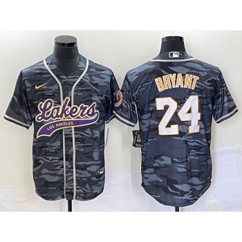 Men's Los Angeles Lakers #24 Kobe Bryant Gray Camo Cool Base With Patch Stitched Baseball Jersey Men's Los Angeles Lakers #24 Kobe Bryant Gray Camo Cool Base With Patch Stitched Baseball Jersey