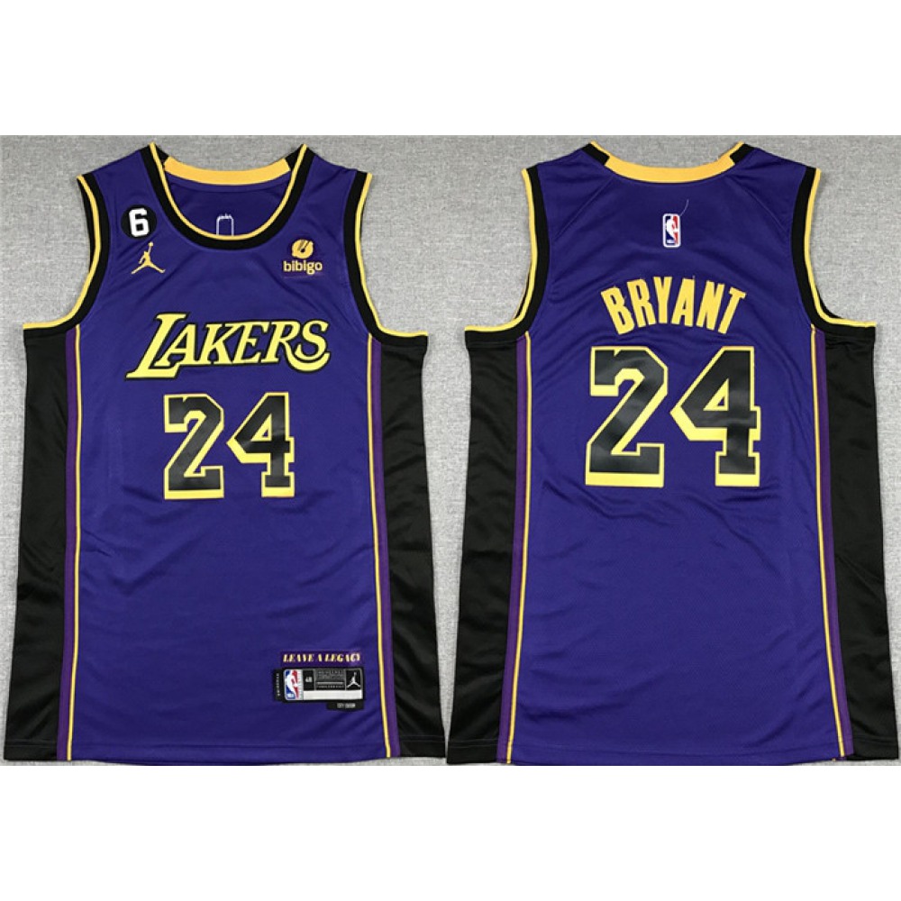 Men's Los Angeles Lakers #24 Kobe Bryant Purple With NO.6 Patch Stitched Basketball Jersey
