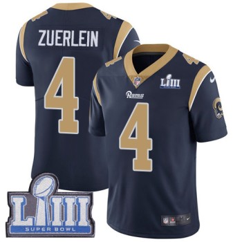Men's Los Angeles Rams #4 Greg Zuerlein Navy Blue Super Bowl LIII Vapor Untouchable Limited Stitched NFL Jersey Men's Los Angeles Rams #4 Greg Zuerlein Navy Blue Super Bowl LIII Vapor Untouchable Limited Stitched NFL Jersey
