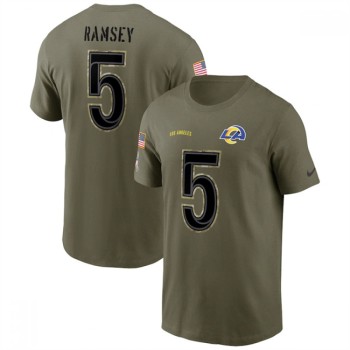 Men's Los Angeles Rams #5 Jalen Ramsey 2022 Olive Salute to Service T-Shirt Men's Los Angeles Rams #5 Jalen Ramsey 2022 Olive Salute to Service T-Shirt