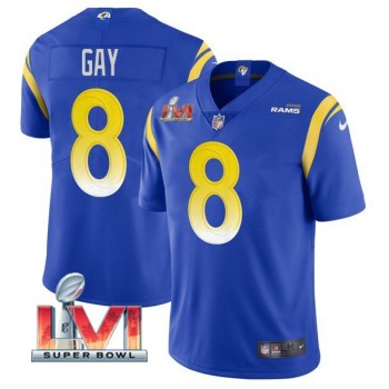 Men's Los Angeles Rams #8 Matt Gay 2022 Royal Super Bowl LVI Vapor Limited Stitched Jersey Men's Los Angeles Rams #8 Matt Gay 2022 Royal Super Bowl LVI Vapor Limited Stitched Jersey