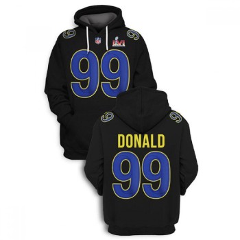 Men's Los Angeles Rams #99 Aaron Donald 2021 Black Super Bowl LVI Pullover Hoodie Men's Los Angeles Rams #99 Aaron Donald 2021 Black Super Bowl LVI Pullover Hoodie