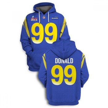 Men's Los Angeles Rams #99 Aaron Donald 2021 Royal Super Bowl LVI Pullover Hoodie Men's Los Angeles Rams #99 Aaron Donald 2021 Royal Super Bowl LVI Pullover Hoodie