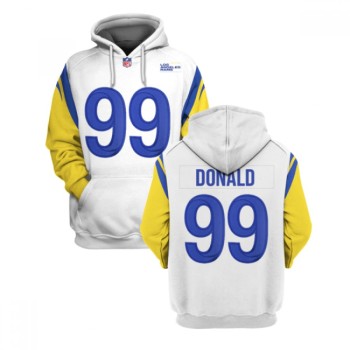 Men's Los Angeles Rams #99 Aaron Donald 2021 White Pullover Hoodie Men's Los Angeles Rams #99 Aaron Donald 2021 White Pullover Hoodie