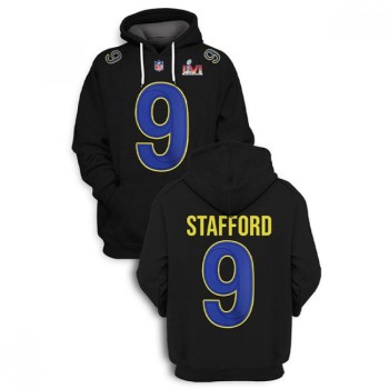 Men's Los Angeles Rams #9 Matthew Stafford 2021 Black Super Bowl LVI Pullover Hoodie Men's Los Angeles Rams #9 Matthew Stafford 2021 Black Super Bowl LVI Pullover Hoodie