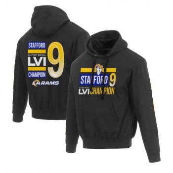 Men's Los Angeles Rams #9 Matthew Stafford 2022 Black Super Bowl LVI Champions Pullover Hoodie Men's Los Angeles Rams #9 Matthew Stafford 2022 Black Super Bowl LVI Champions Pullover Hoodie