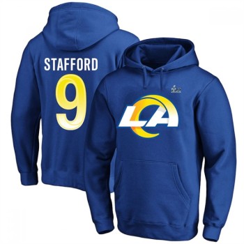 Men's Los Angeles Rams #9 Matthew Stafford 2022 Royal Super Bowl LVI Champions Pullover Hoodie Men's Los Angeles Rams #9 Matthew Stafford 2022 Royal Super Bowl LVI Champions Pullover Hoodie