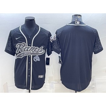 Men's Los Angeles Rams Blank Black Reflective With Patch Cool Base Stitched Baseball Jersey Men's Los Angeles Rams Blank Black Reflective With Patch Cool Base Stitched Baseball Jersey