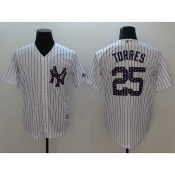 Men's MLB New York Yankees #25 Gleyber Torres White 2018 Stars & Stripes Cool Base Jersey