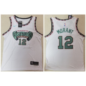 Men's Memphis Grizzlies #12 Ja Morant White Throwback Stitched Jersey Men's Memphis Grizzlies #12 Ja Morant White Throwback Stitched Jersey
