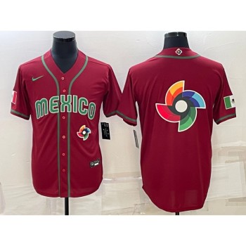 Men's Mexico Baseball 2023 Red World Baseball Big Logo Classic Stitched Jersey Men's Mexico Baseball 2023 Red World Baseball Big Logo Classic Stitched Jersey