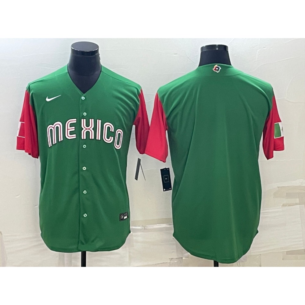 Men's Mexico Baseball Blank 2023 Green World Baseball With Patch Classic Stitched Jersey