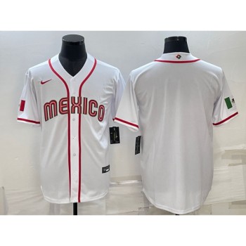 Men's Mexico Baseball Blank 2023 White World Baseball Classic Stitched Jersey