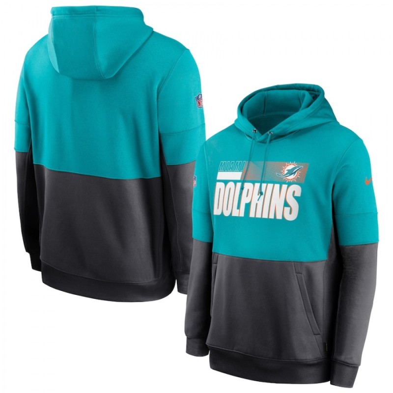 Men's Miami Dolphine Aqua/Charcoal Sideline Impact Lockup Performance Pullover Hoodie Men's Miami Dolphine Aqua/Charcoal Sideline Impact Lockup Performance Pullover Hoodie