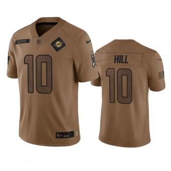 Men's Miami Dolphins #10 Tyreek Hill 2023 Brown Salute To Service Limited Stitched Football Jersey Men's Miami Dolphins #10 Tyreek Hill 2023 Brown Salute To Service Limited Stitched Football Jersey
