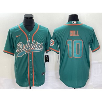 Men's Miami Dolphins #10 Tyreek Hill Aqua Cool Base Stitched Baseball Jersey Men's Miami Dolphins #10 Tyreek Hill Aqua Cool Base Stitched Baseball Jersey