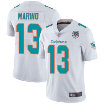 Men's Miami Dolphins #13 Dan Marino 2022 White With 50th Perfect Season Patch Limited Stitched Jersey Men's Miami Dolphins #13 Dan Marino 2022 White With 50th Perfect Season Patch Limited Stitched Jersey