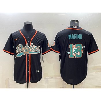 Men's Miami Dolphins #13 Dan Marino Black Team Big Logo With Patch Cool Base Stitched Baseball Jersey Men's Miami Dolphins #13 Dan Marino Black Team Big Logo With Patch Cool Base Stitched Baseball Jersey