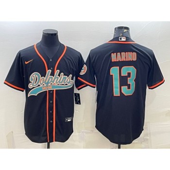 Men's Miami Dolphins #13 Dan Marino Black With Patch Cool Base Stitched Baseball Jersey Men's Miami Dolphins #13 Dan Marino Black With Patch Cool Base Stitched Baseball Jersey