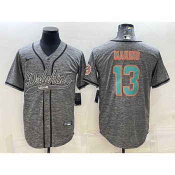 Men's Miami Dolphins #13 Dan Marino Grey With Patch Cool Base Stitched Baseball Jersey Men's Miami Dolphins #13 Dan Marino Grey With Patch Cool Base Stitched Baseball Jersey