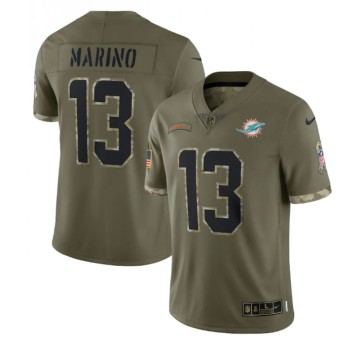 Men's Miami Dolphins #13 Dan Marino Olive 2022 Salute To Service Limited Stitched Jersey Men's Miami Dolphins #13 Dan Marino Olive 2022 Salute To Service Limited Stitched Jersey