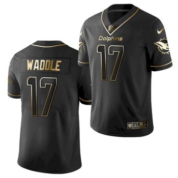 Men's Miami Dolphins #17 Jaylen Waddle Black Golden Edition Stitched Jersey Men's Miami Dolphins #17 Jaylen Waddle Black Golden Edition Stitched Jersey
