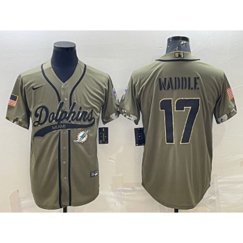 Men's Miami Dolphins #17 Jaylen Waddle Olive 2022 Salute To Service Cool Base Stitched Baseball Jersey Men's Miami Dolphins #17 Jaylen Waddle Olive 2022 Salute To Service Cool Base Stitched Baseball Jersey