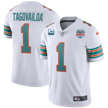 Men's Miami Dolphins #1 Tua Tagovailoa 2022 Aqua With 50th Perfect Season Patch Limited Stitched Jersey Men's Miami Dolphins #1 Tua Tagovailoa 2022 Aqua With 50th Perfect Season Patch Limited Stitched Jersey