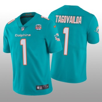 Men's Miami Dolphins #1 Tua Tagovailoa 2022 Aqua With 50th Perfect Season Patch Limited Stitched Jersey Men's Miami Dolphins #1 Tua Tagovailoa 2022 Aqua With 50th Perfect Season Patch Limited Stitched Jersey