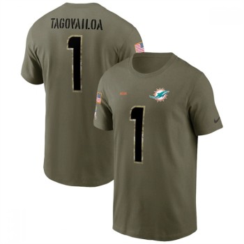 Men's Miami Dolphins #1 Tua Tagovailoa 2022 Olive Salute to Service T-Shirt Men's Miami Dolphins #1 Tua Tagovailoa 2022 Olive Salute to Service T-Shirt