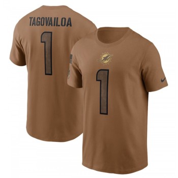 Men's Miami Dolphins #1 Tua Tagovailoa 2023 Brown Salute To Service Name & Number T-Shirt Men's Miami Dolphins #1 Tua Tagovailoa 2023 Brown Salute To Service Name & Number T-Shirt