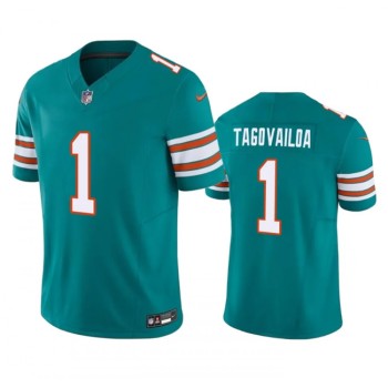 Men's Miami Dolphins #1 Tua Tagovailoa Aqua 2023 F.U.S.E Vapor Limited Stitched Football Jersey Men's Miami Dolphins #1 Tua Tagovailoa Aqua 2023 F.U.S.E Vapor Limited Stitched Football Jersey