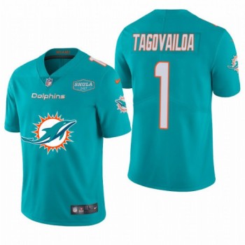 Men's Miami Dolphins #1 Tua Tagovailoa Aqua With 347 Shula Patch 2020 Team Big Logo With 347 Shula Patch Limited Stitched Jersey Men's Miami Dolphins #1 Tua Tagovailoa Aqua With 347 Shula Patch 2020 Team Big Logo With 347 Shula Patch Limited Stitched Jersey
