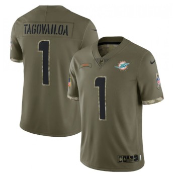 Men's Miami Dolphins #1 Tua Tagovailoa Olive 2022 Salute To Service Limited Stitched Jersey Men's Miami Dolphins #1 Tua Tagovailoa Olive 2022 Salute To Service Limited Stitched Jersey
