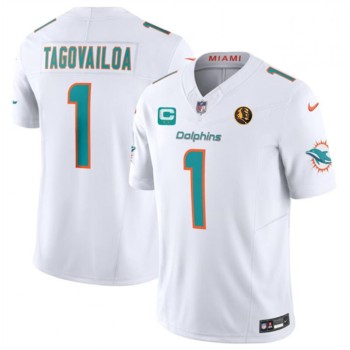 Men's Miami Dolphins #1 Tua Tagovailoa White 2023 F.U.S.E. With 2-star C Patch And John Madden Patch Vapor Limited Stitched Football Jersey Men's Miami Dolphins #1 Tua Tagovailoa White 2023 F.U.S.E. With 2-star C Patch And John Madden Patch Vapor Limited Stitched Football Jersey