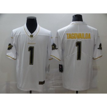 Men's Miami Dolphins #1 Tua Tagovailoa White Golden Stitched NFL Jersey Men's Miami Dolphins #1 Tua Tagovailoa White Golden Stitched NFL Jersey
