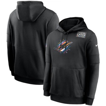 Men's Miami Dolphins 2020 Black Crucial Catch Sideline Performance Pullover Hoodie Men's Miami Dolphins 2020 Black Crucial Catch Sideline Performance Pullover Hoodie