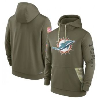 Men's Miami Dolphins 2022 Olive Salute to Service Therma Performance Pullover Hoodie Men's Miami Dolphins 2022 Olive Salute to Service Therma Performance Pullover Hoodie