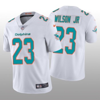Men's Miami Dolphins #23 Jeff Wilson Jr 2022 White Vapor Untouchable Limited Stitched Jersey Men's Miami Dolphins #23 Jeff Wilson Jr 2022 White Vapor Untouchable Limited Stitched Jersey