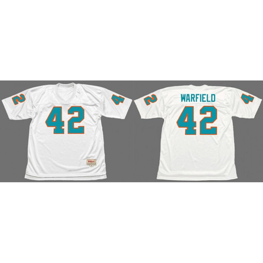 Men's Miami Dolphins #42 Paul Warfield White 1972 Throwback Stitched Football Jersey