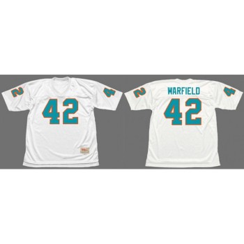 Men's Miami Dolphins #42 Paul Warfield White 1972 Throwback Stitched Football Jersey
