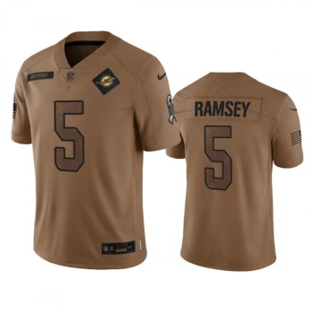 Men's Miami Dolphins #5 Jalen Ramsey 2023 Brown Salute To Service Limited Stitched Football Jersey Men's Miami Dolphins #5 Jalen Ramsey 2023 Brown Salute To Service Limited Stitched Football Jersey