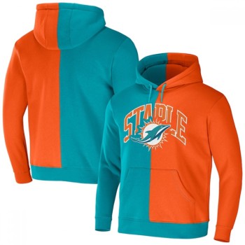 Men's Miami Dolphins Aqua/Orange Split Logo Pullover Hoodie Men's Miami Dolphins Aqua/Orange Split Logo Pullover Hoodie