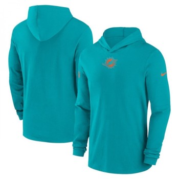 Men's Miami Dolphins Aqua Sideline Performance Long Sleeve Hoodie T-Shirt Men's Miami Dolphins Aqua Sideline Performance Long Sleeve Hoodie T-Shirt