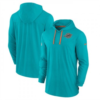 Men's Miami Dolphins Aqua Sideline Pop Performance Pullover Long Sleeve Hoodie T-Shirt Men's Miami Dolphins Aqua Sideline Pop Performance Pullover Long Sleeve Hoodie T-Shirt