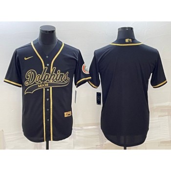 Men's Miami Dolphins Blank Black Gold With Patch Cool Base Stitched Baseball Jersey Men's Miami Dolphins Blank Black Gold With Patch Cool Base Stitched Baseball Jersey