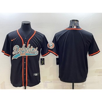 Men's Miami Dolphins Blank Black With Patch Cool Base Stitched Baseball Jersey Men's Miami Dolphins Blank Black With Patch Cool Base Stitched Baseball Jersey