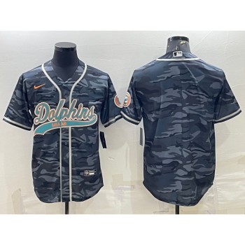 Men's Miami Dolphins Blank Grey Camo With Patch Cool Base Stitched Baseball Jersey Men's Miami Dolphins Blank Grey Camo With Patch Cool Base Stitched Baseball Jersey